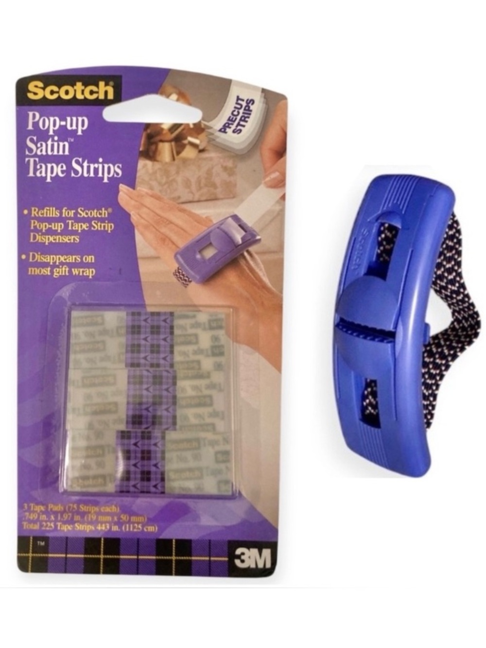 Scotch Pop-Up Satin Tape 3 Dispenser Refills Pads 225 Pre-cut Strips Desktop 3M